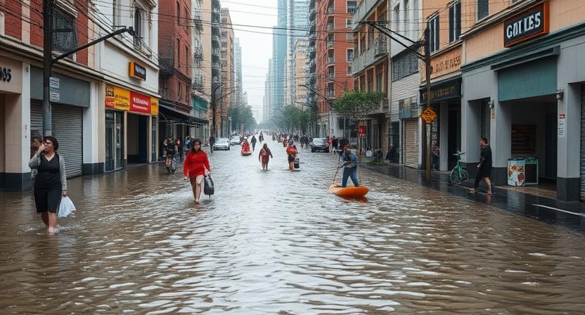 City street flooded in 2025, showing the impact of climate change on daily life.