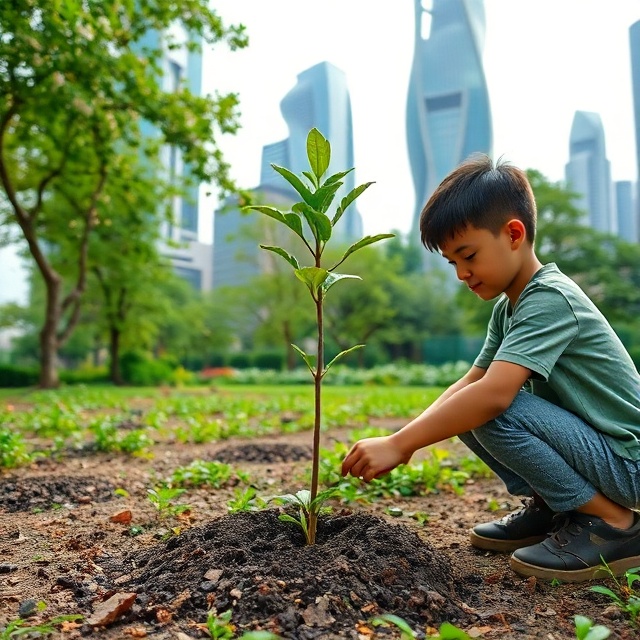 Youth planting a tree in 2025 to show the importance of climate action for a greener future.